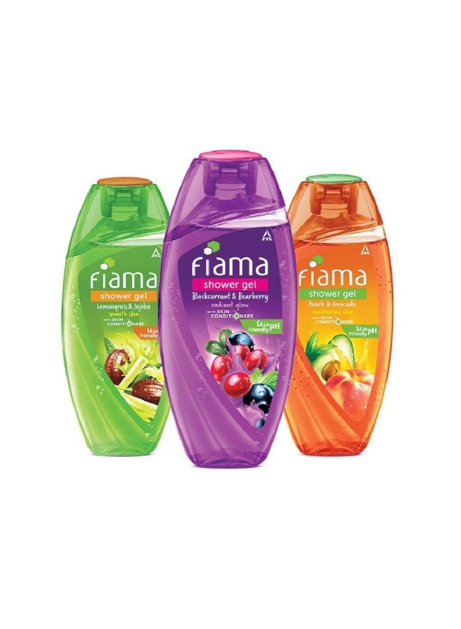 Fiama Body Wash Shower Gel Blackcurrant & Bearberry 250ml | Fiama Body Wash Shower Gel Peach & Avocado 250ml | Fiama Body Wash Shower Gel Lemongrass & Jojoba 250ml, Body Wash for Women and Men, Combo Pack of 3 for Moisturized Skin - Image 1